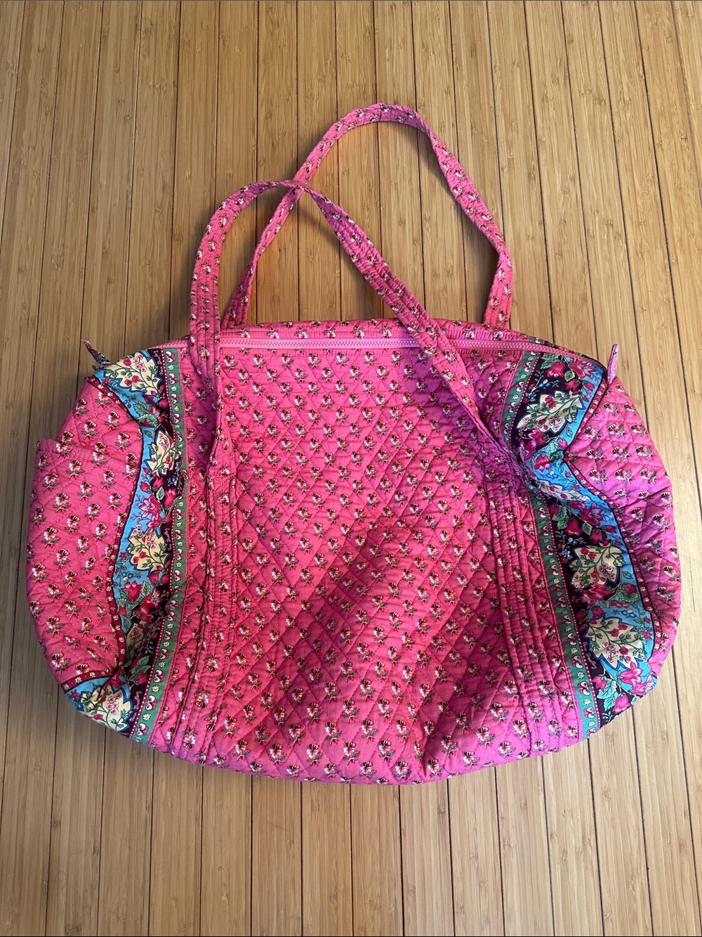 Vera Bradley Pink Pansy Quilted Travel Duffel Bag